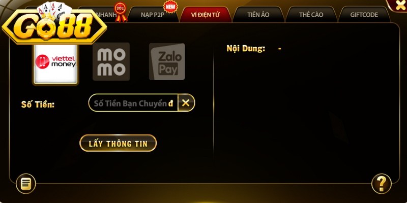 Nội dung chuyển khoản khi nạp tiền Go88 phải chính xác 