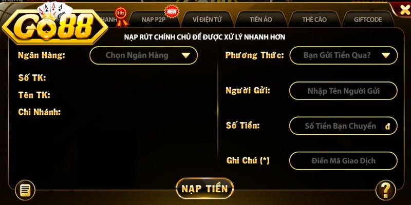 Nạp tiền Go88 thông qua ngân hàng trực tuyến 